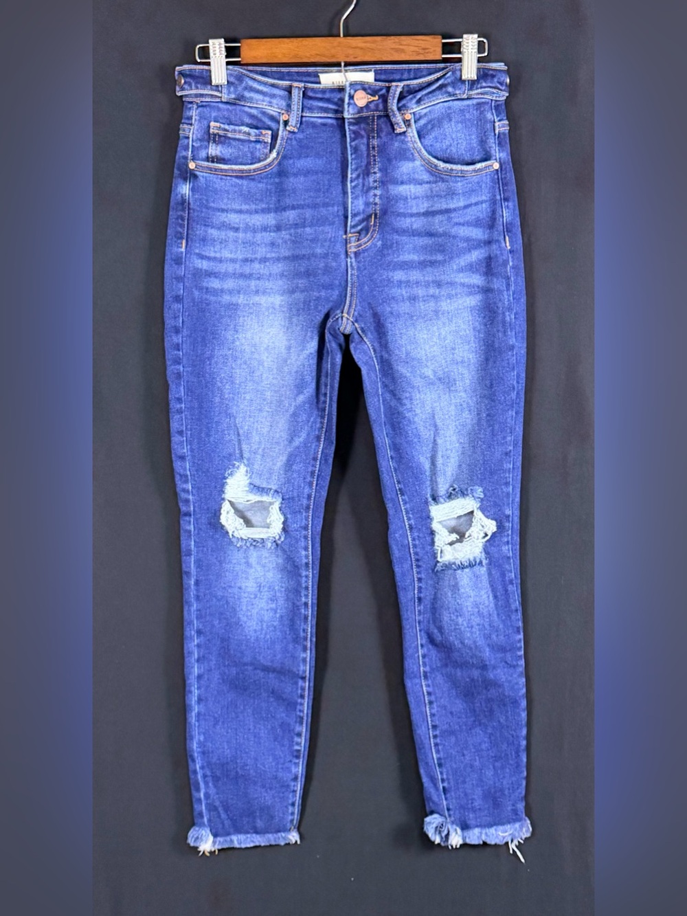 Risen LA Jeans Women's Blue 5 Skinny Distressed High Rise Stretch Raw frayed hem